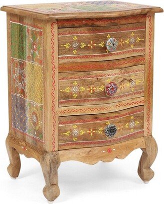 Ailey Handcrafted Boho Mango Wood 3 Drawer Nightstand Natural