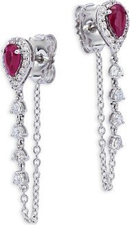 Ruby & Diamond Pear Halo Chain Drop Earrings in 14K White Gold - 100% Exclusive