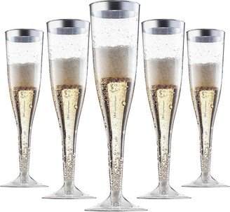 Chateau Fine Tableware Plastic Champagne Flutes Disposable Glitter with a Silver Rim - [1 Box of 36 ] 6.5 Oz - Premium Toasting Glass - Elegant Stylish Mimosa Glass