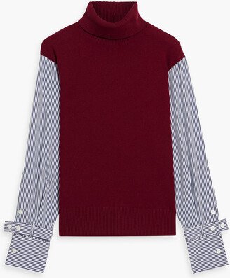 Corinne striped poplin-paneled wool-blend turtleneck sweater