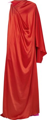 Colour-blocked Draped Silk-satin Gown