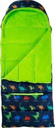 Mimish Sleep-n-Pack, Packable Little Kid's Sleeping Bag & Backpack, Outdoor Rated, 3-6 Yrs, Print Shell, Cozy Fleece Lined - Dinosaurs/ key lime green