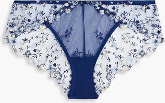 Embroidered stretch-mesh mid-rise briefs