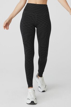 Jacquard High-Waist Checkered Legging in Black/Anthracite Grey, Size: 2XS