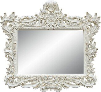 Rox 62 Inch Classic Ornate Carved Mirror, Crowned Top Frame, Wood, White