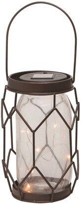 Contemporary Home Living 7 Bronze Mason Framed Outdoor Spring Solar Lantern with Glass Jar