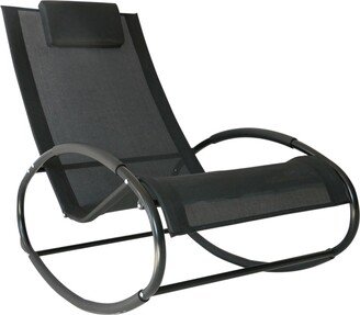 Patio Rocking Lounge Chair Orbital Zero Gravity Seat Pool Chaise w/ Pillow Black