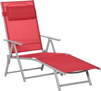 Outdoor Folding Chaise Lounge Chair, Portable Lightweight Reclining Sun Lounger with 7-Position Adjustable Backrest & Pillow for Patio, Deck,