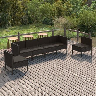 6 Piece Patio Lounge Set with Cushions Poly Rattan Black - 22.4 x 27.2 x 27.2-AB