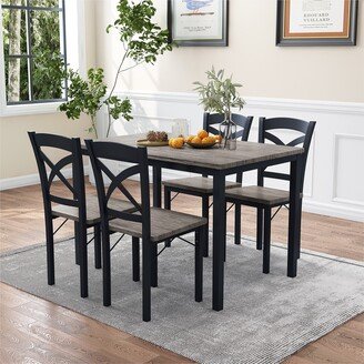 5-Piece Dining Table Set with Metal Frame and 4 Chairs