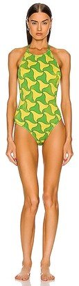 Wavy Triangle Crinkle Swimsuit in Green