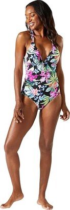 Coastal Gardens Reversible Cross-Back One-Piece (Black Reversible) Women's Swimsuits One Piece