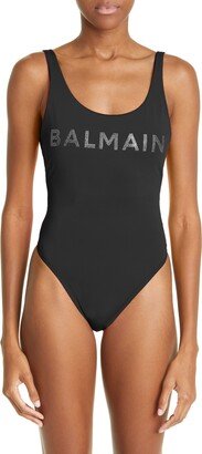 Embellished Logo One-Piece Swimsuit