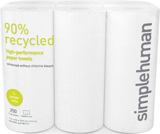 simplehuman High-Performance Paper Towels 90% Recycled Pkg/6