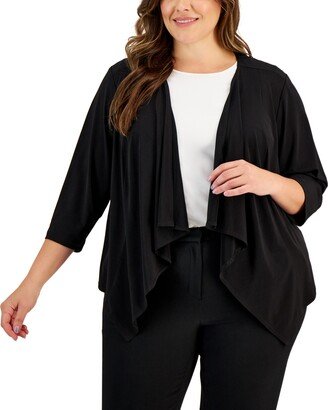 Plus Size Open-Front 3/4-Sleeve Waterfall Shrug