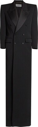 Long Tuxedo Dress Coat In Grain De Poudre