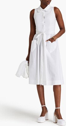 Belted cotton-blend poplin midi shirt dress