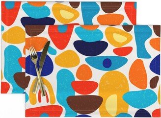 Abstract Shapes Placemats | Set Of 2 - Mid Century Modern By Priraj Designs Stacked Rocks Pebbles Blue Red Cloth Spoonflower