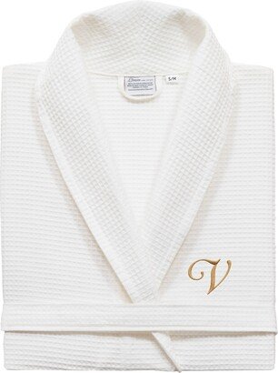 Linum Home Personalized Unisex Gold Embroidered Turkish Cotton Waffle Weave Bathrobe