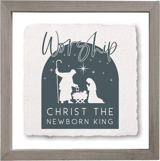 Worship Christ The New Born Kind - Floating Frame Wall Art Religious Christmas Christian Home Decor Manger Scene Nativity Baby Jesus