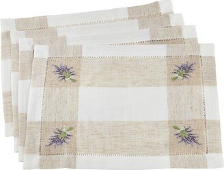 Saro Lifestyle Embroidered Lavender Hemstitch Placemat, 14x19 Oblong, Ivory (Set of 4)