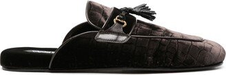 Stephan crocodile-print velvet slippers