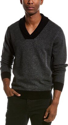 Shawl Collar Herringbone Wool & Cashmere-Blend Sweater