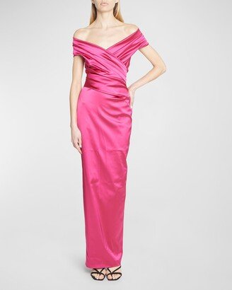 Stretch Satin Off-Shoulder Duchesse Gown