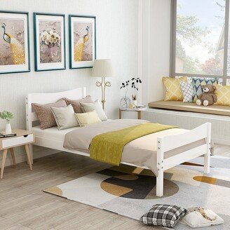 Twin Size Wood Platform Bed with Headboard and Wooden Slat Support