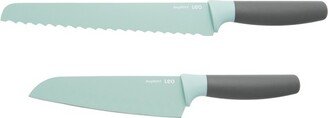 Leo 2Pc Mint Kitchen Knife Set, Serrated Bread Knife, Santoku Knife