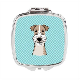 BB1185SCM Checkerboard Blue Wire Haired Fox Terrier Compact Mirror, 2.75 x 3 x .3 In.