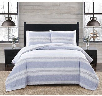 Blue Stripe Flannel Comforter Set