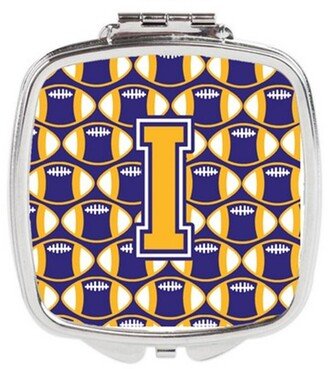 CJ1064-ISCM Letter I Football Purple & Gold Compact Mirror