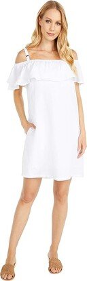 Linen Dye Off-the-Shoulder Dress Cover-Up (White) Women's Swimwear