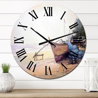 Designart 'Fishing Boats In The Harbor' Nautical & Coastal wall clock