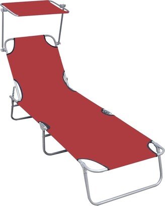 Folding Sun Lounger with Canopy Red Aluminum