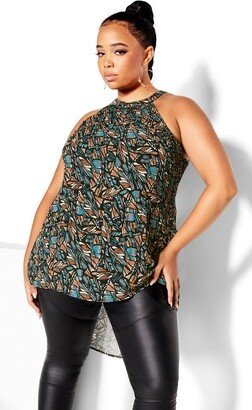 | Women's Plus Size Top Halter Pleat Prt - Wings Multi - 14W