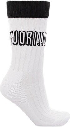 Graphic Logo Embroidered Striped Socks