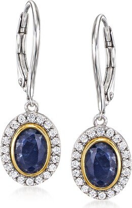 Sapphire Drop Earrings With . White Zircon in Sterling Silver and 14kt Yellow Gold
