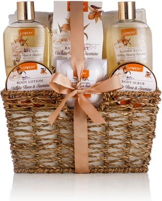 Lovery Home Spa Gift Basket - White Rose & Jasmine - Luxury 11 pc Bath & Body gift