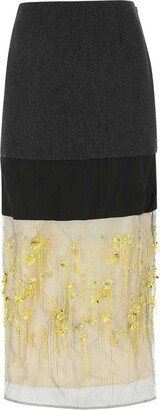Floral Embroidered Meshed Midi Skirt