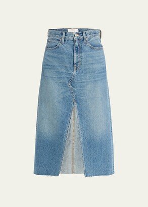 Denim Raw Hem Midi Skirt