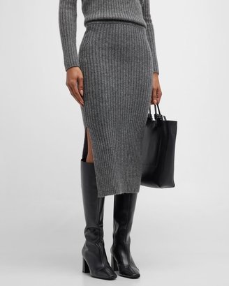 Cashmere Ribbed Midi Pencil Skirt