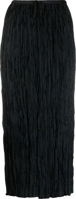 Drawstring-Waist Plissé Straight Skirt