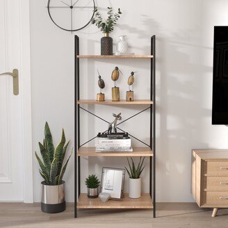4-Shelf Home Wood And Metal Ladder Bookcase