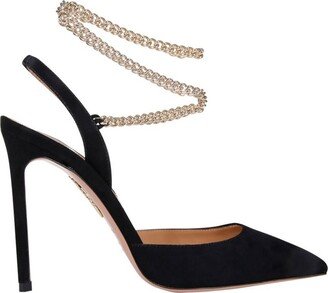 Pointed-Toe Chain-Detailed Pumps