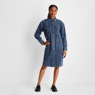 Future Collective with Reese Women's Long Sleeve Button-Up Denim Midi Dress - Future Collective™ with Reese Blutstein Blue Denim