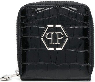 Croco Embossed Mini Round Zip Wallet