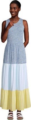 Land' End Women' Sleevele Tiered Maxi Dre - X Large - Baltic Teal Moaic Dot