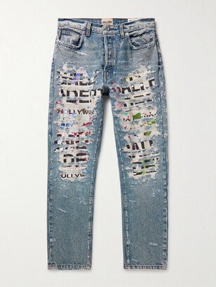 Straight-Leg Panelled Distressed Jeans-AA